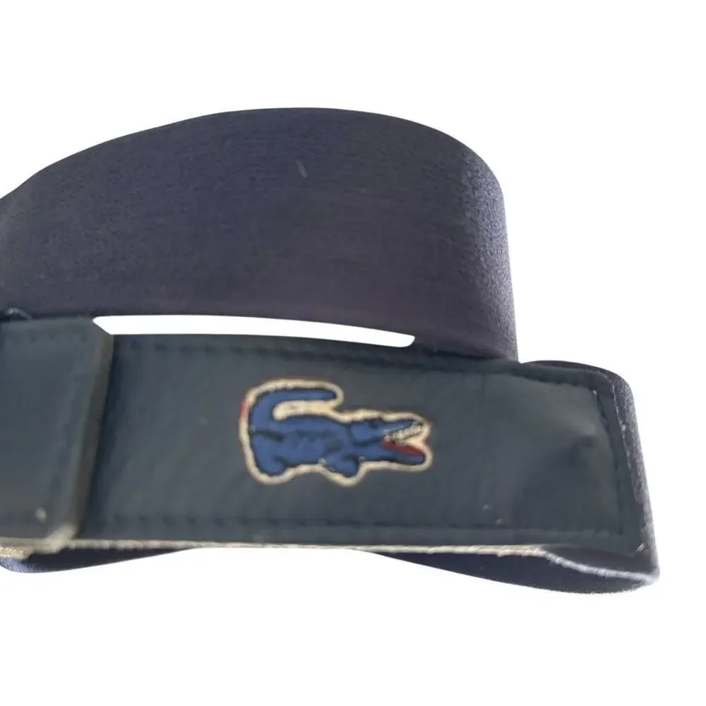 Lacoste Belt Blue Elastic and Brown Leather Size 38 Vintage Preppy